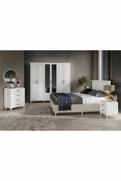 Free Installation Gözde 6-Door Complete MDF White Bedroom Set