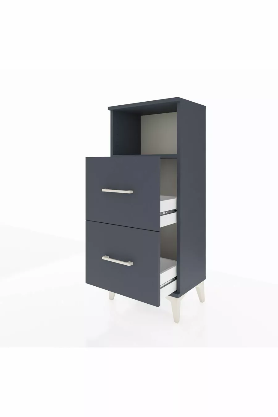 Arges Nightstand Single Shelf 2 Drawers Anthracite-Anthracite