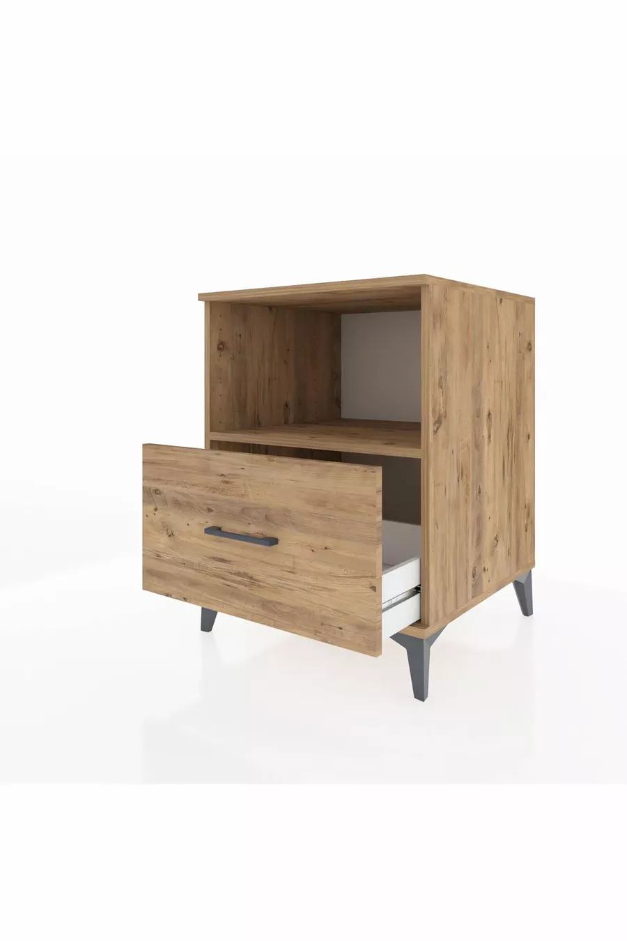 Comodino Kronos con un ripiano e un cassetto in pino-pino