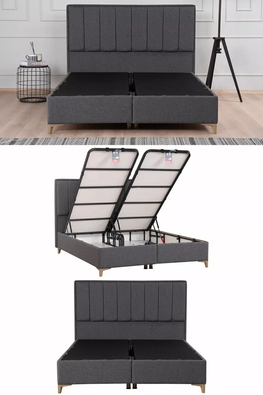 Gold Therapy Storage Bed Anthracite (HEADBOARD AND MATTRESS NOT INCLUDED)