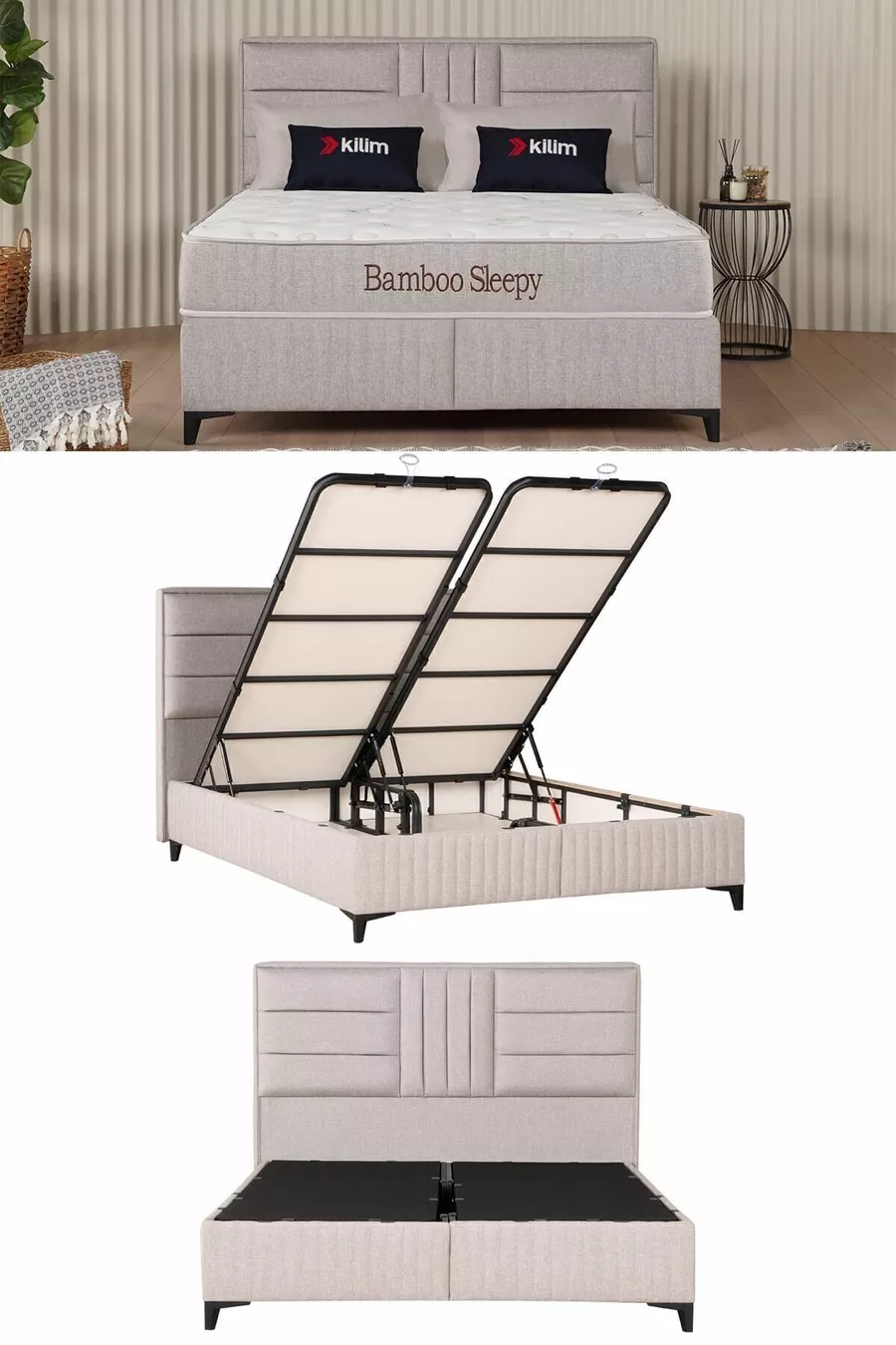 Ensemble de lit avec sommier, tête de lit et rangement Bamboo Sleepy