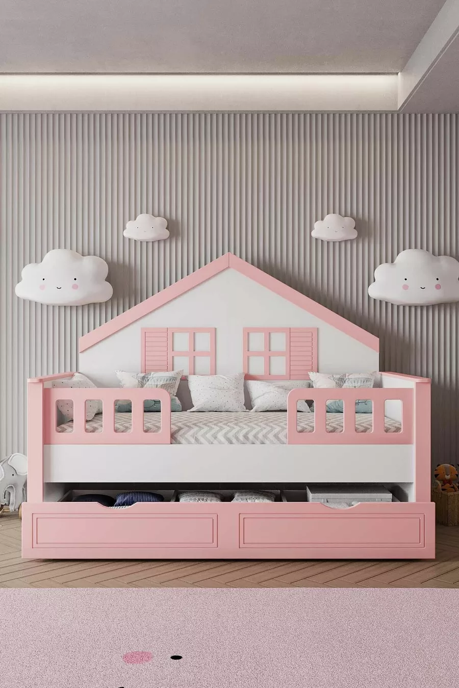 % Materiale MDF Letto Montessori per Bambini con Baldacchino, Rosa