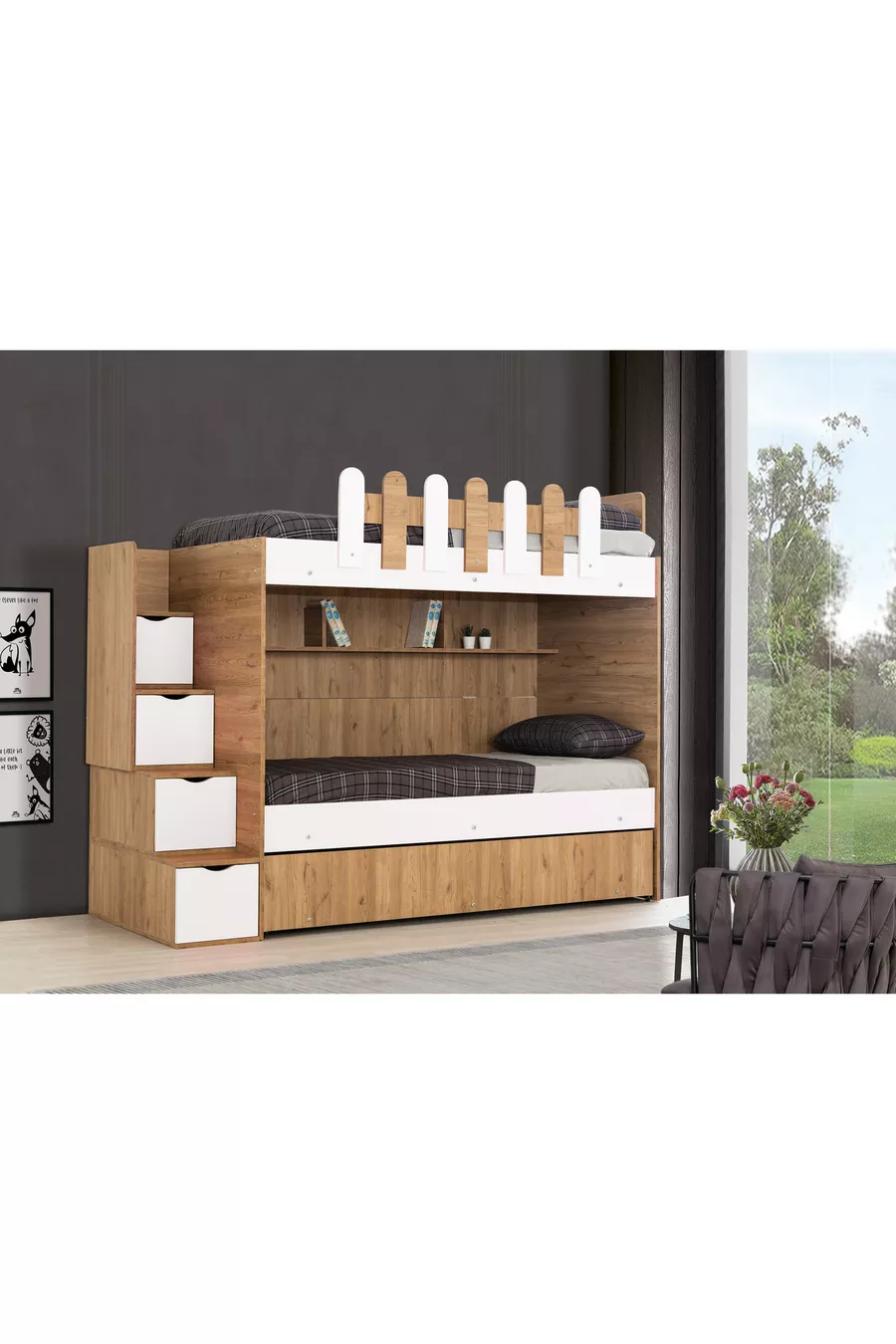 LETTI A CASTELLO CON LETTINO PER BAMBINI EVİMŞAH NOCE / BIANCO * SET DA 3