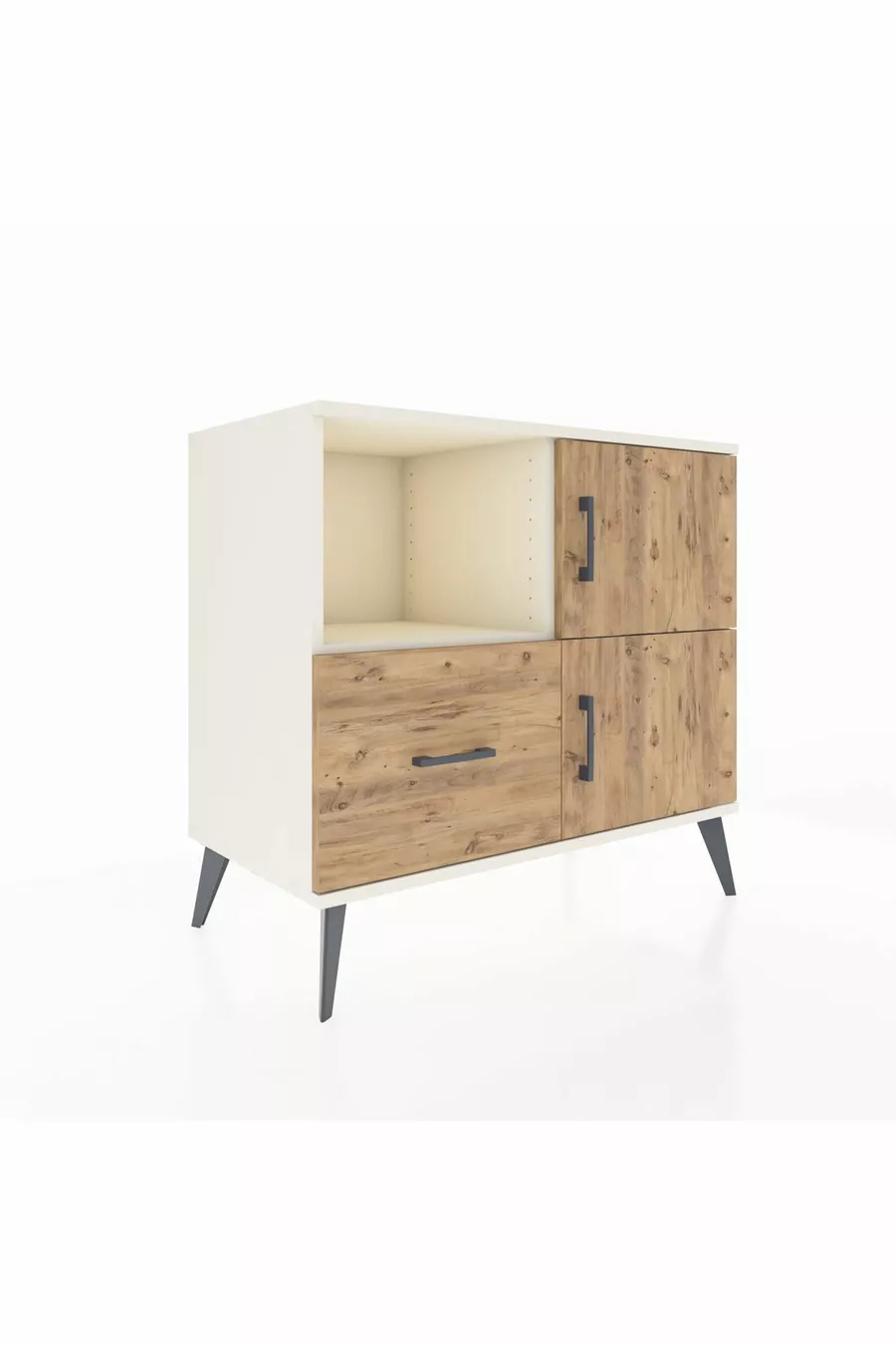Commode Hyperion 2 étagères 1 tiroir 2 portes Pierre de lune-Épicéa