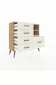 Commode Arges 2 étagères 5 tiroirs Pin-Pierre de lave