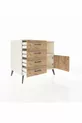 Commode Kronos avec une étagère, 4 tiroirs et une porte, Pierre de Lune-Pin
