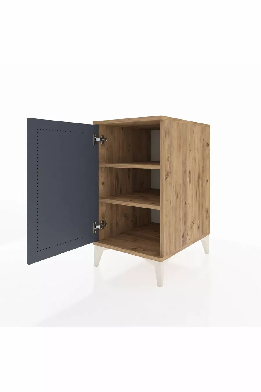 Table de chevet Kronos à 2 étagères avec 1 porte, pin-anthracite