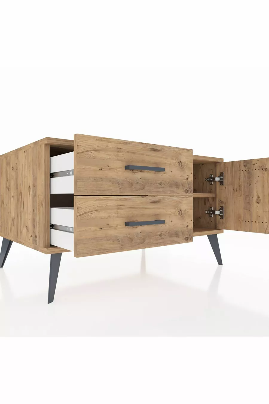 Commode Kronos avec une étagère, 2 tiroirs et une porte, pin-pin