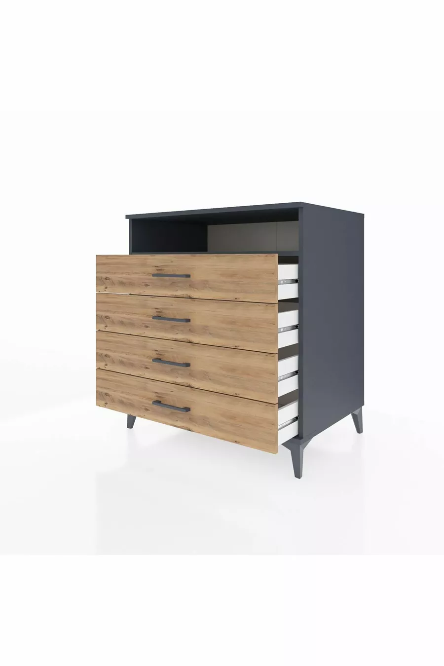 Comò Kronos con un ripiano e 4 cassetti Antracite-Pino