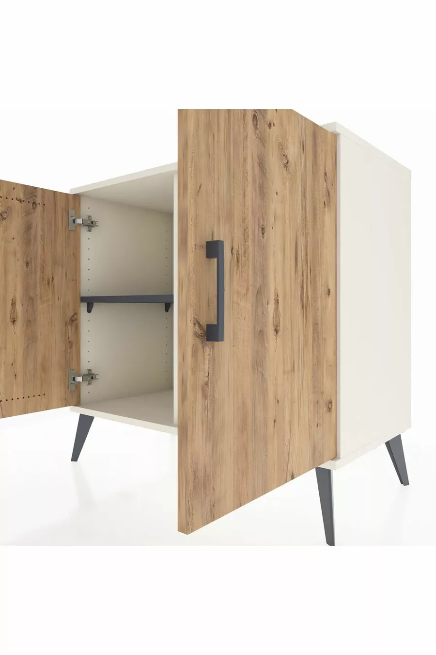 Commode Hyperion 2 étagères 2 portes Pierre de lune-Pin/Anthracite