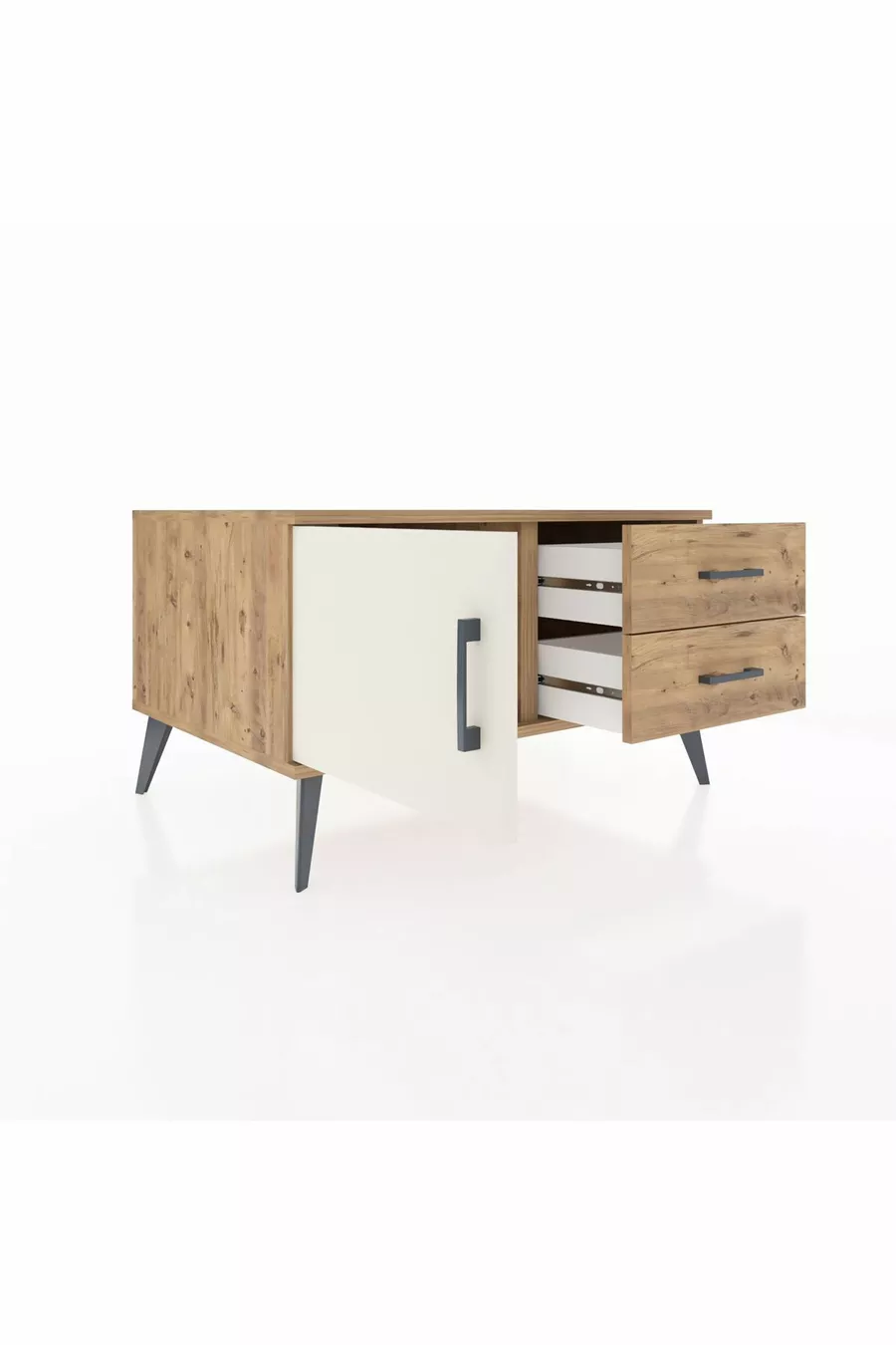 Commode Kronos avec une seule étagère, 2 tiroirs et une porte, Pin-Pierre d'Ay