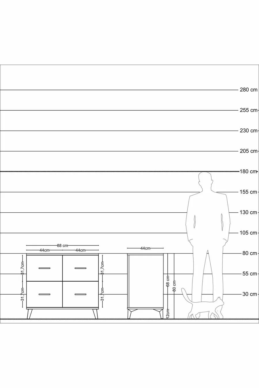 Hyperion Kommode mit 4 Schubladen Anthrazit-Kiefer/Anthrazit