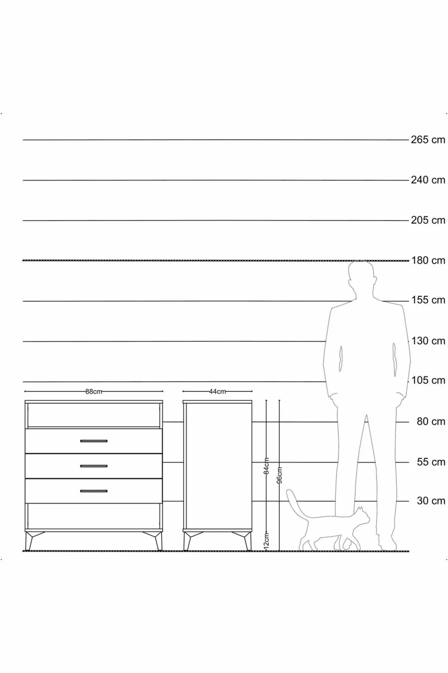 Commode Hyperion à un seul étagère et 3 tiroirs Pin-Anthracite