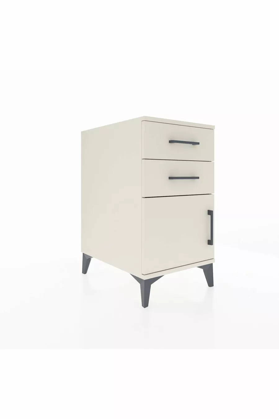 Kronos Table de chevet avec une étagère, 2 tiroirs et une porte, couleur Pierre de Lune
