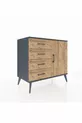 Commode Hyperion à une étagère, 4 tiroirs et une porte, Anthracite-Bois de pin