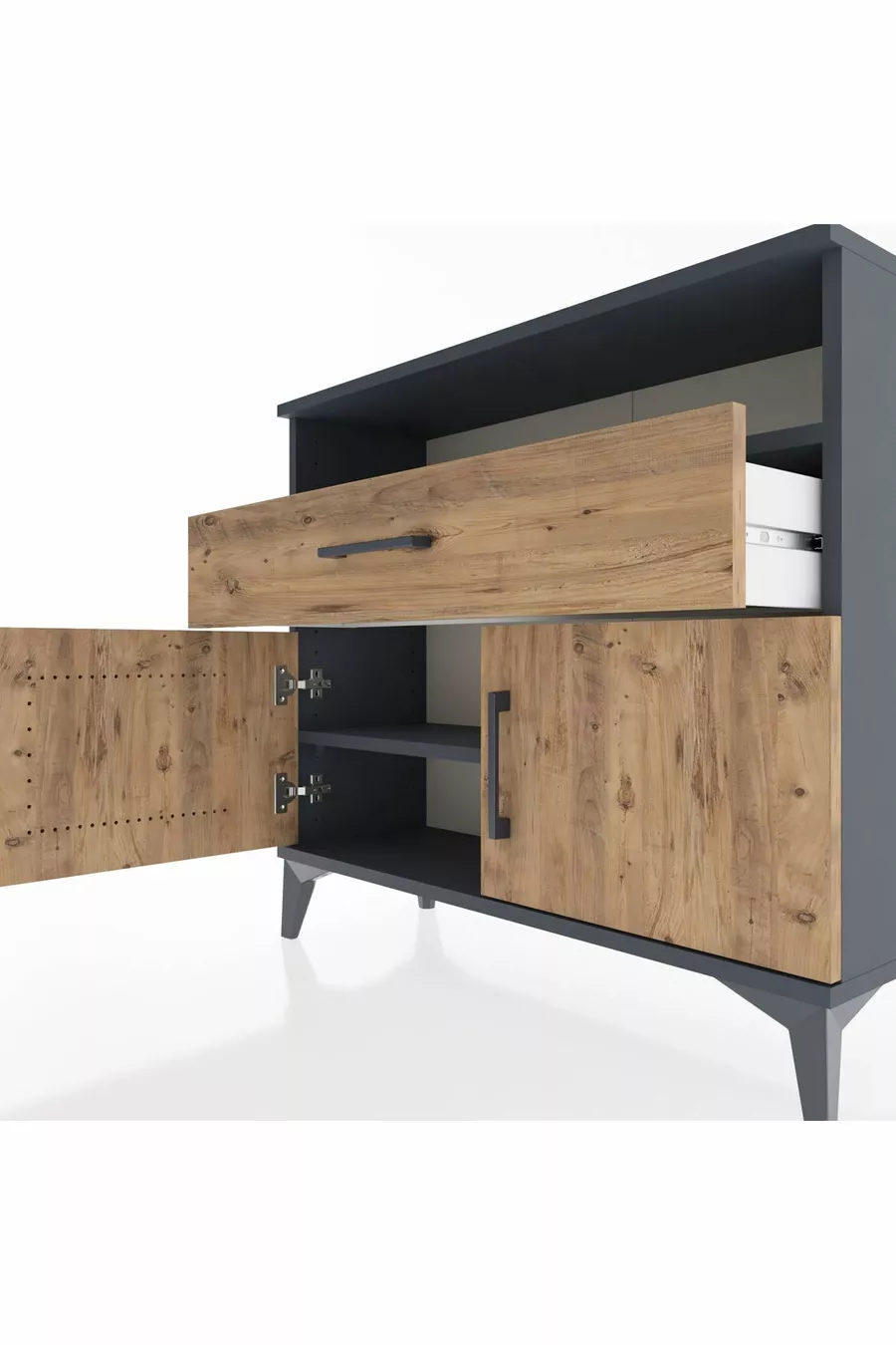 Commode Arges 2 étagères, 1 tiroir, 2 portes, Anthracite-Pin