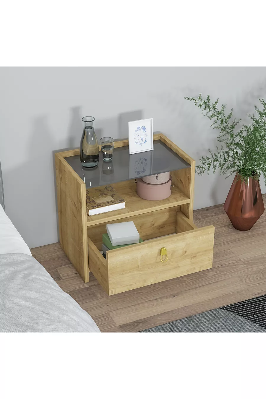 Table de chevet Mobiga Sane avec tiroir et verre Safir
