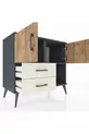 Commode Hyperion 2 étagères 2 tiroirs 2 portes Anthracite-Pin/Gris pierre