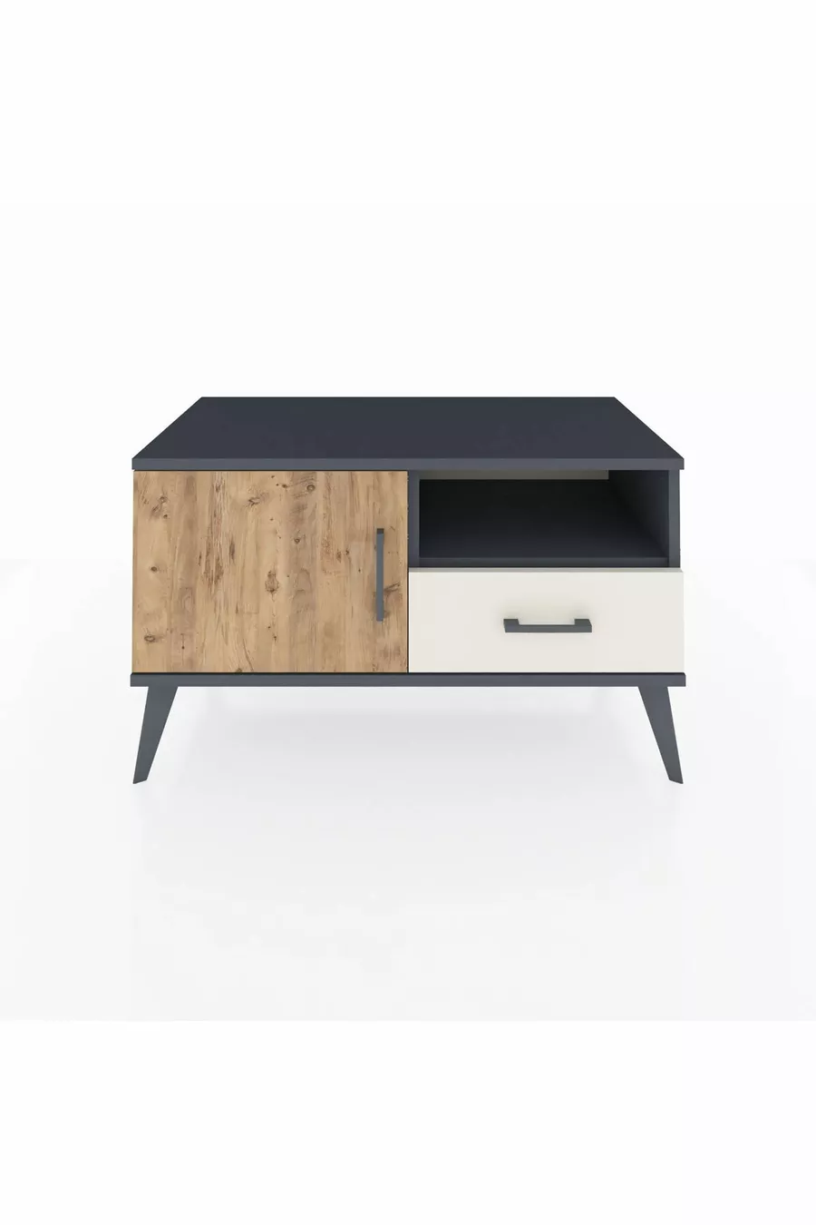 Commode Hyperion avec 2 étagères, 1 tiroir et 1 porte, Anthracite-Sapin/Pierre de lune