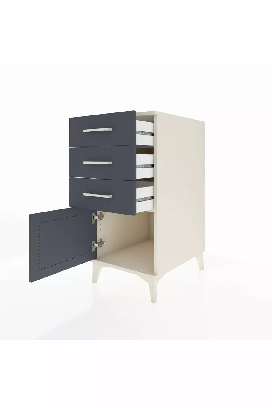 Kronos Table de Chevet 3 Tiroirs avec 1 Porte Mésolithique-Anthracite