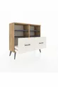 Commode Arges 4 étagères 2 tiroirs Pin-Anthracite/Gris pierre