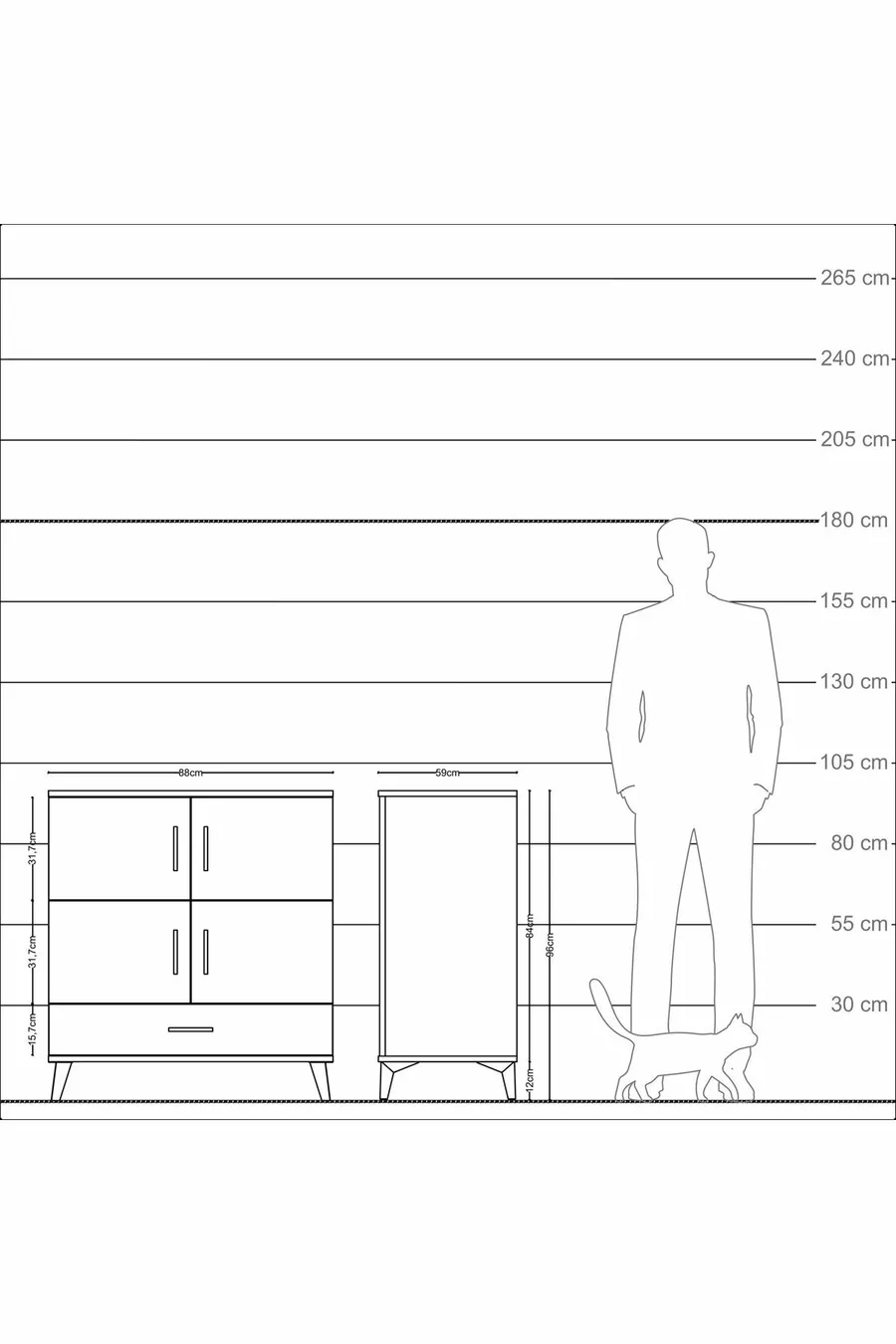 Commode Kronos avec 4 étagères, 1 tiroir et 4 portes, Anthracite-Pierre de lune