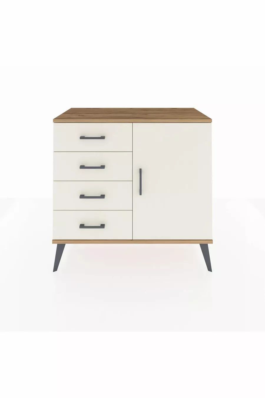 Commode Hyperion à une étagère, 4 tiroirs et une porte, pin et pierre de lune