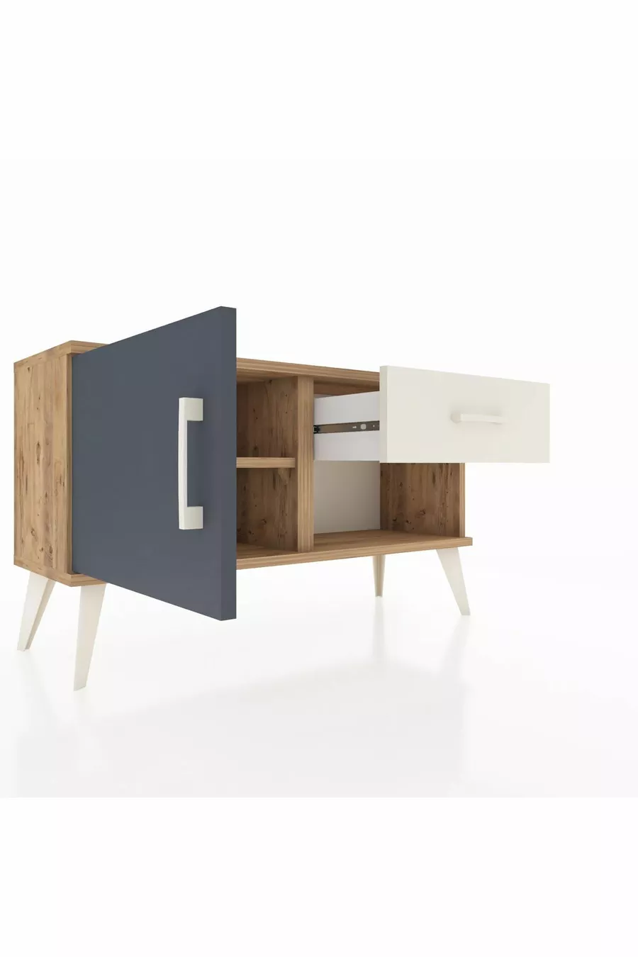 Commode Arges avec une étagère, un tiroir et une porte, pin-anthracite/pierre de lave
