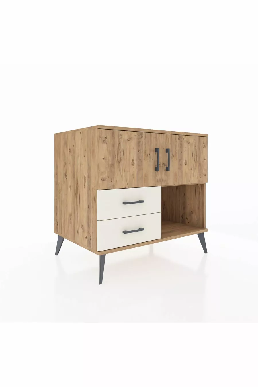 Kronos Dressoir 2 Planken 2 Lades 2 Deuren Dennen-Dennen/Steenachtig