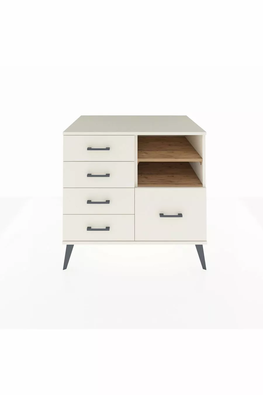 Commode Kronos 2 étagères 5 tiroirs Pierre de Lune-Pin/Pierre de Lune