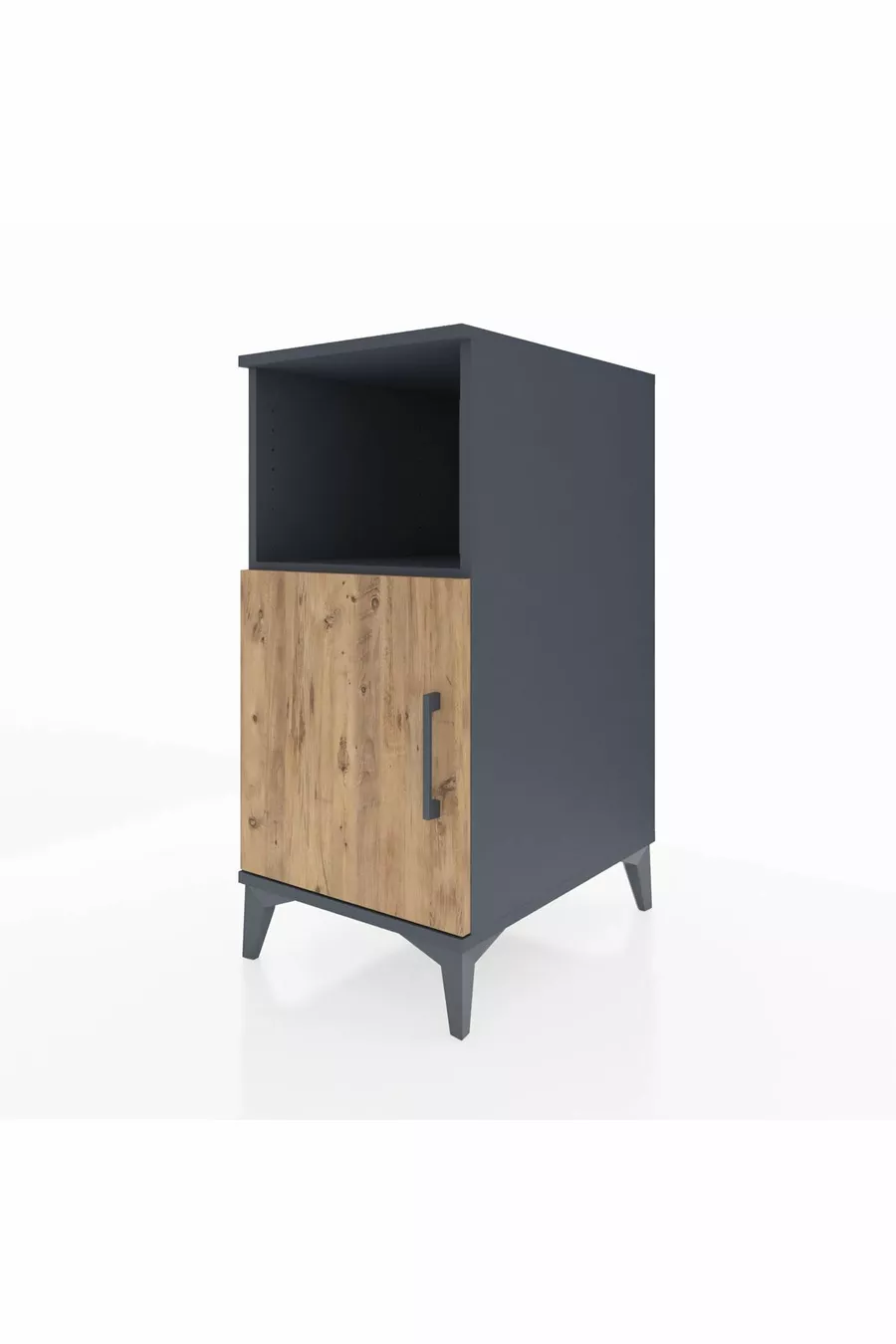 Table de chevet Kronos avec 2 étagères et 1 porte Anthracite-Épicéa