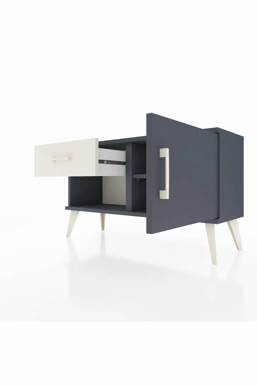 Comò Arges con un solo ripiano, un cassetto e una porta, Antracite-Antracite/Pietra di luna