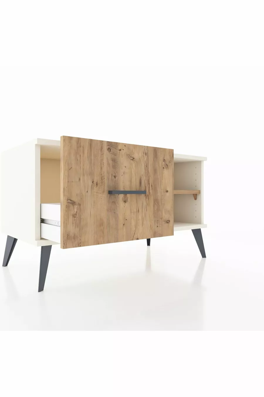 Commode Hyperion à une étagère et un tiroir, Pierre de lune-Pin