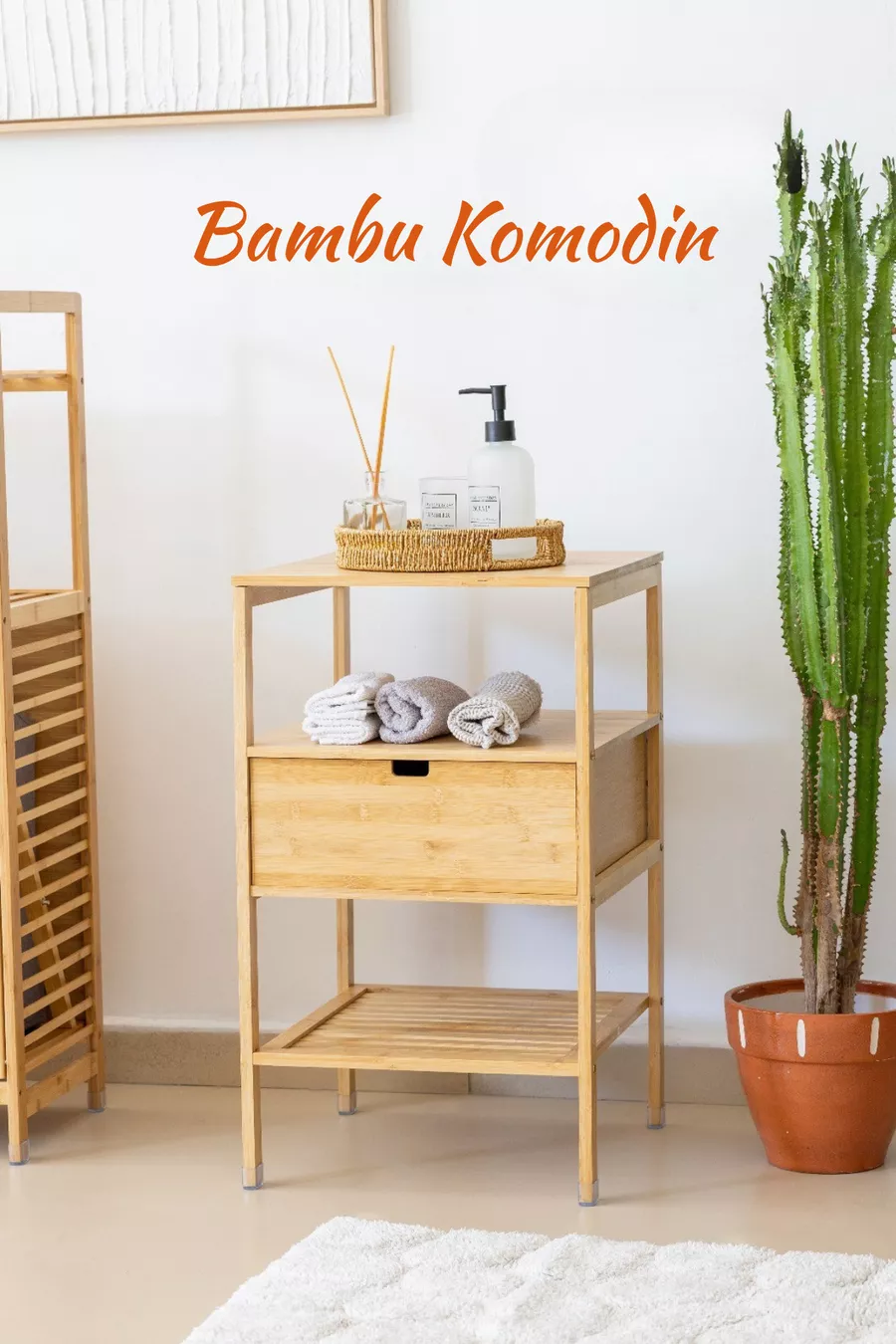 Doğal Bambu Çekmeceli Çok Amaçlı Raf Komodin – Banyo & Ev Düzenleyici Dolap Şifonyer