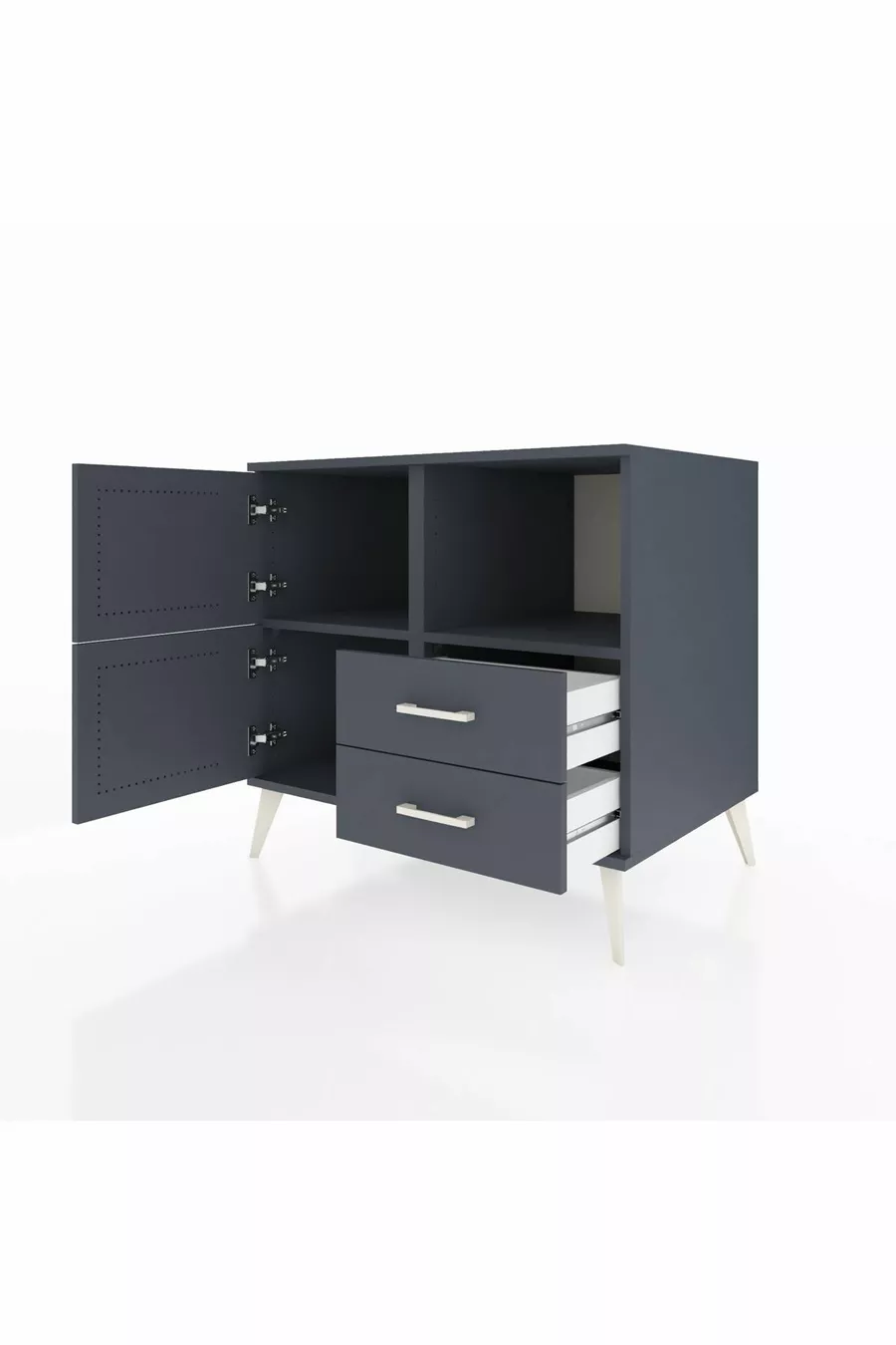 Commode Kronos avec 2 étagères, 2 tiroirs et 2 portes Anthracite-Anthracite