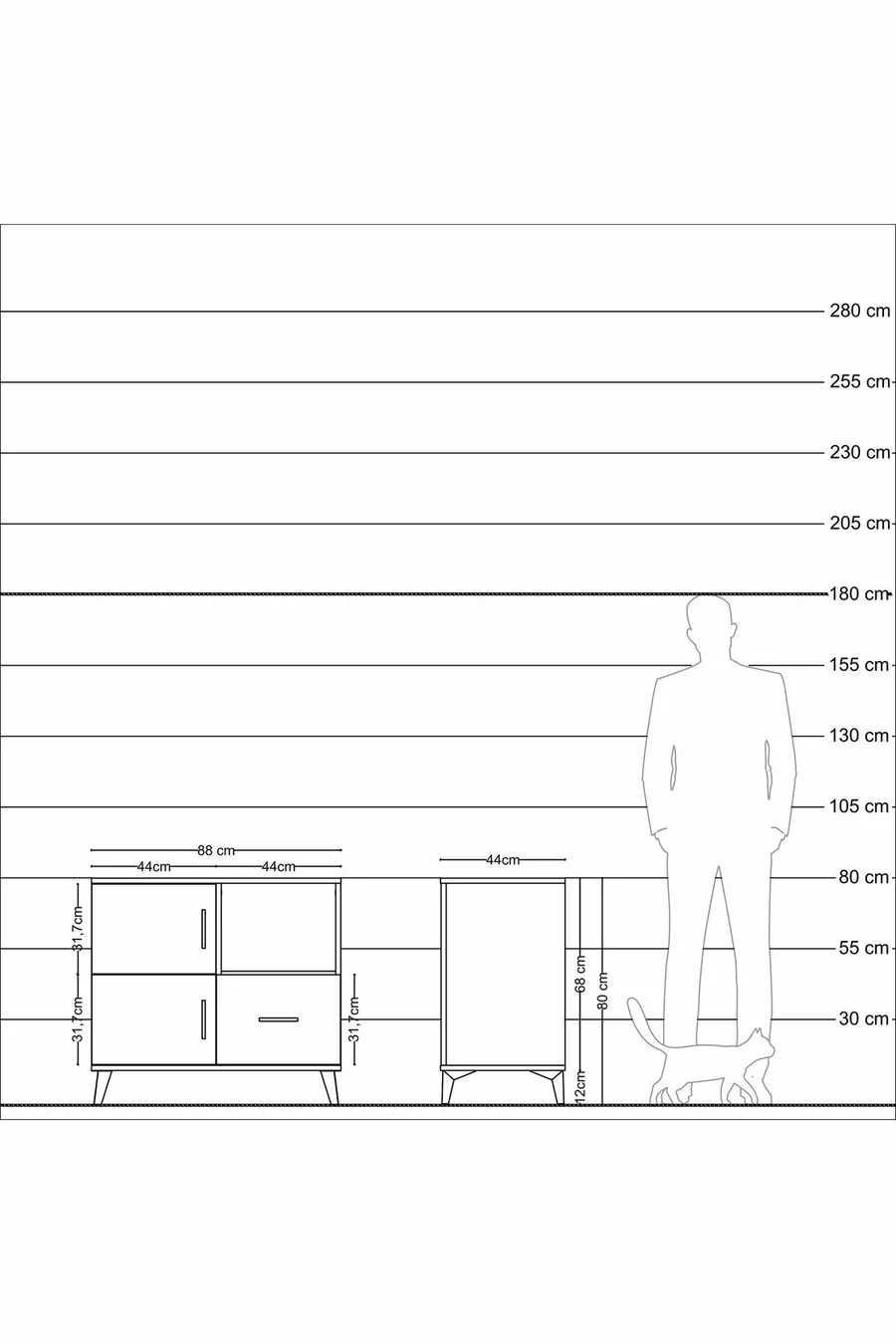 Commode Hyperion 2 étagères 1 tiroir 2 portes Anthracite-Anthracite