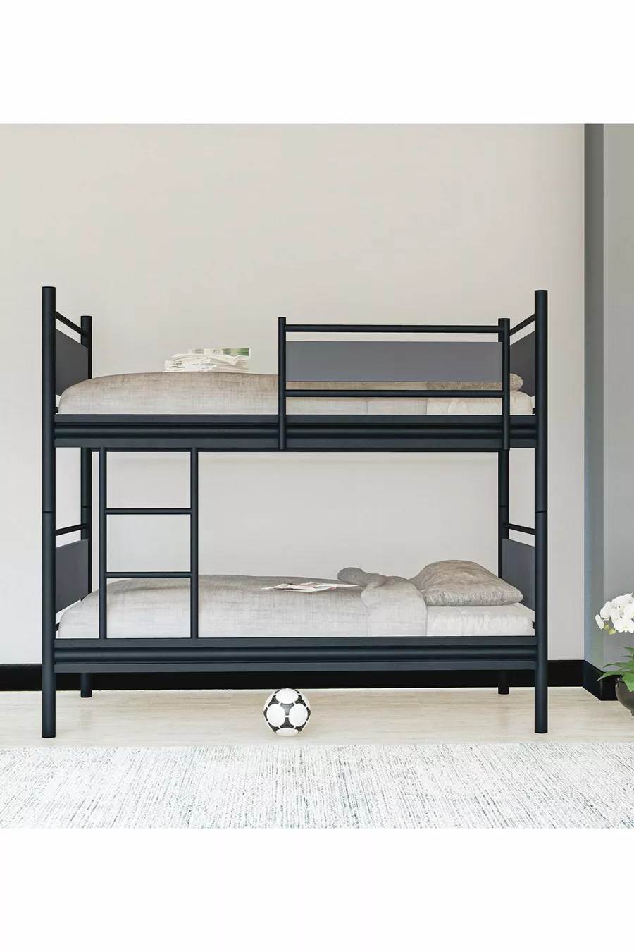 Gm Star Lits superposés Bois et Métal Noir-anthracite Gris