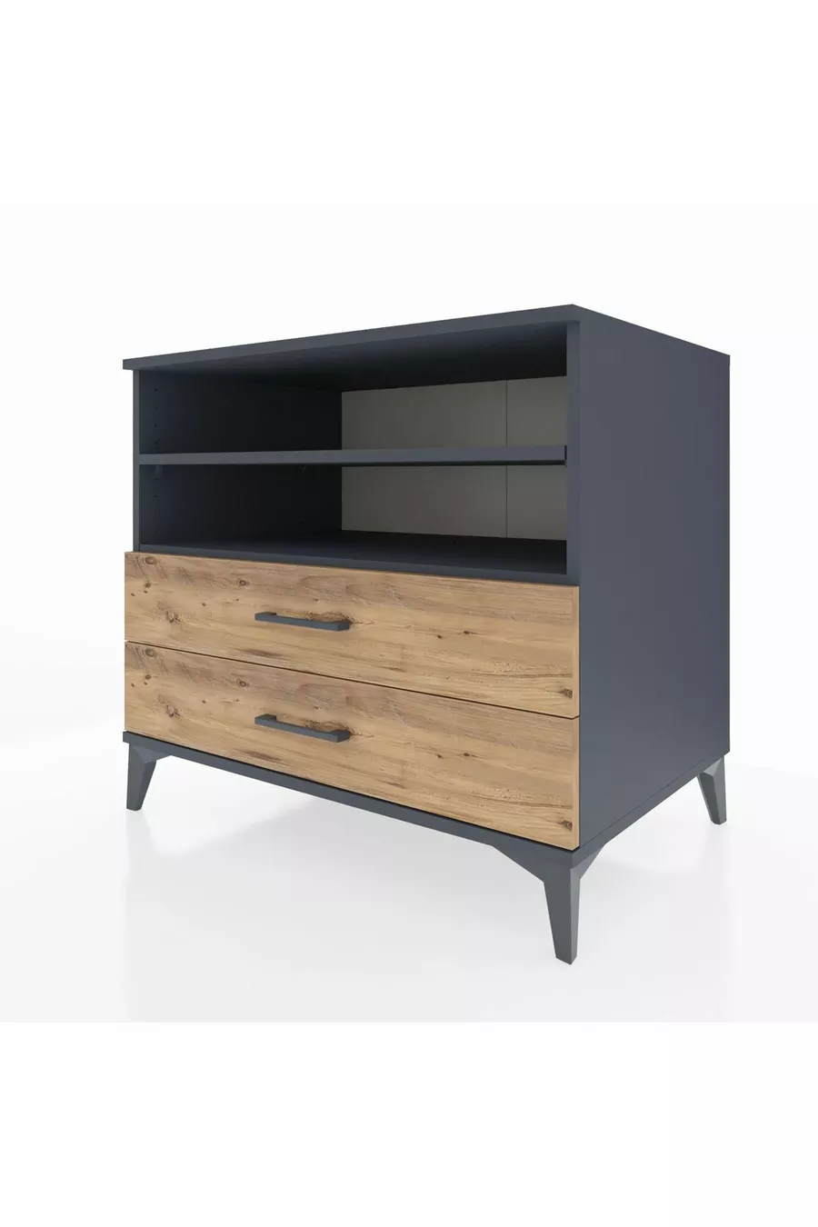 Commode Kronos 2 étagères 2 tiroirs Anthracite-Bois de pin
