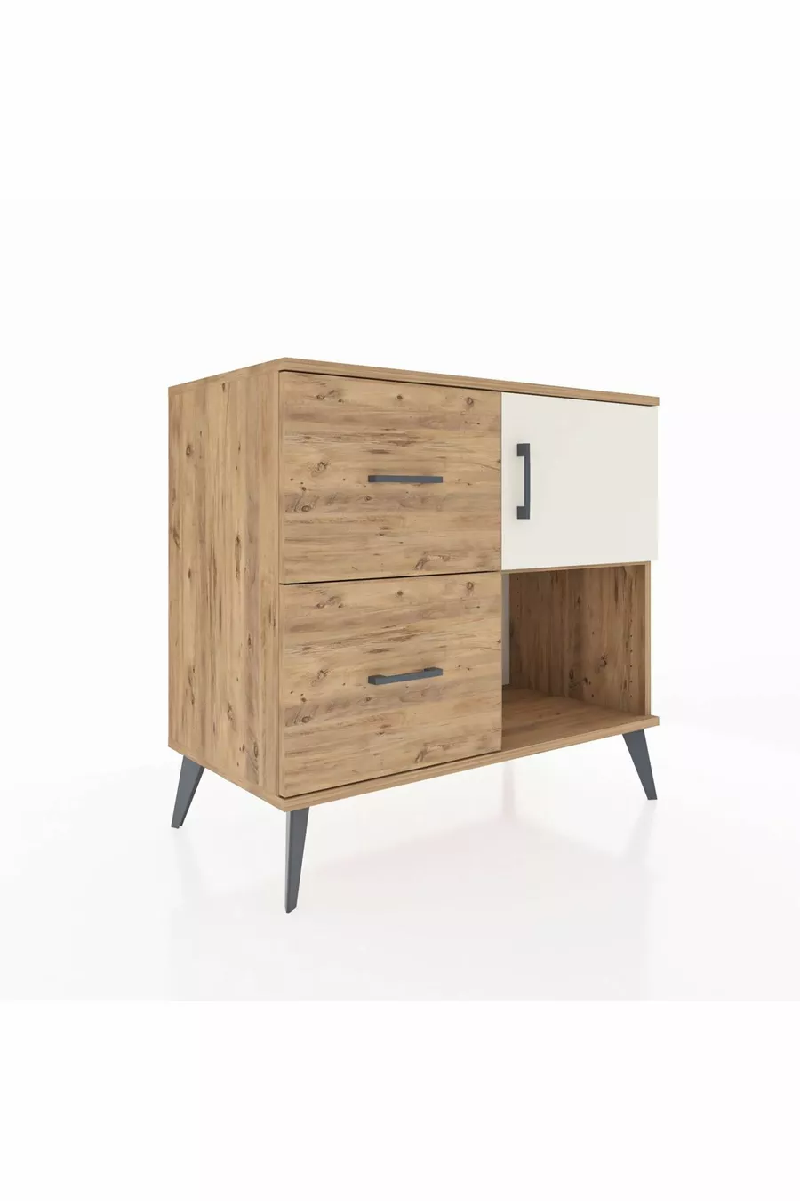 Commode Hyperion avec une étagère, 2 tiroirs et une porte, pin-pierre d'onyx/pin