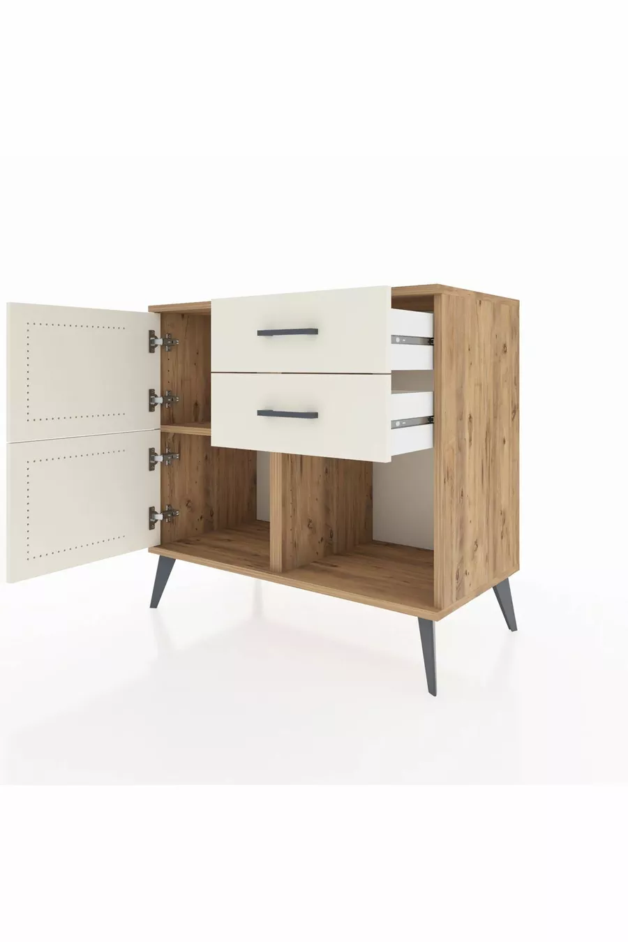 Commode Hyperion à une étagère, 2 tiroirs, 2 portes, pin-jaspe