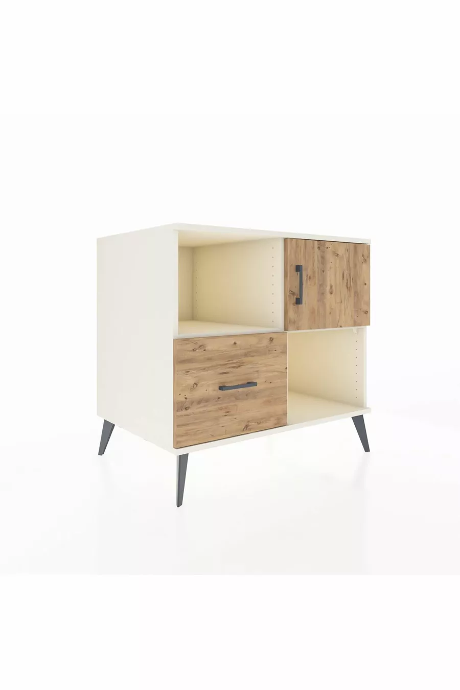 Commode Kronos 2 étagères avec un tiroir et une porte seule Pierre de lune-Pin