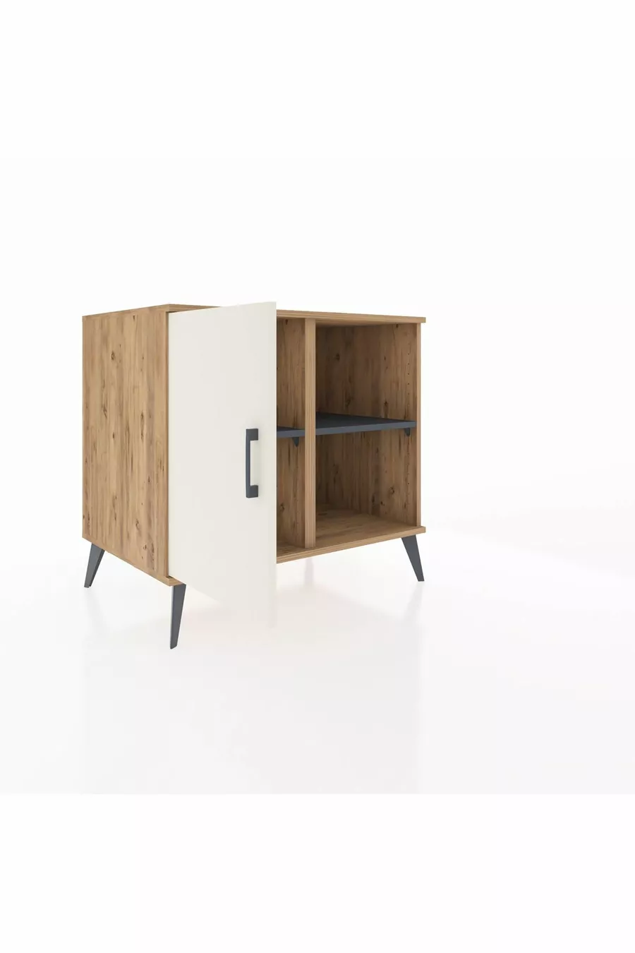 Commode Kronos à 2 étagères avec une porte en pin-pierre d'agate / Anthracite