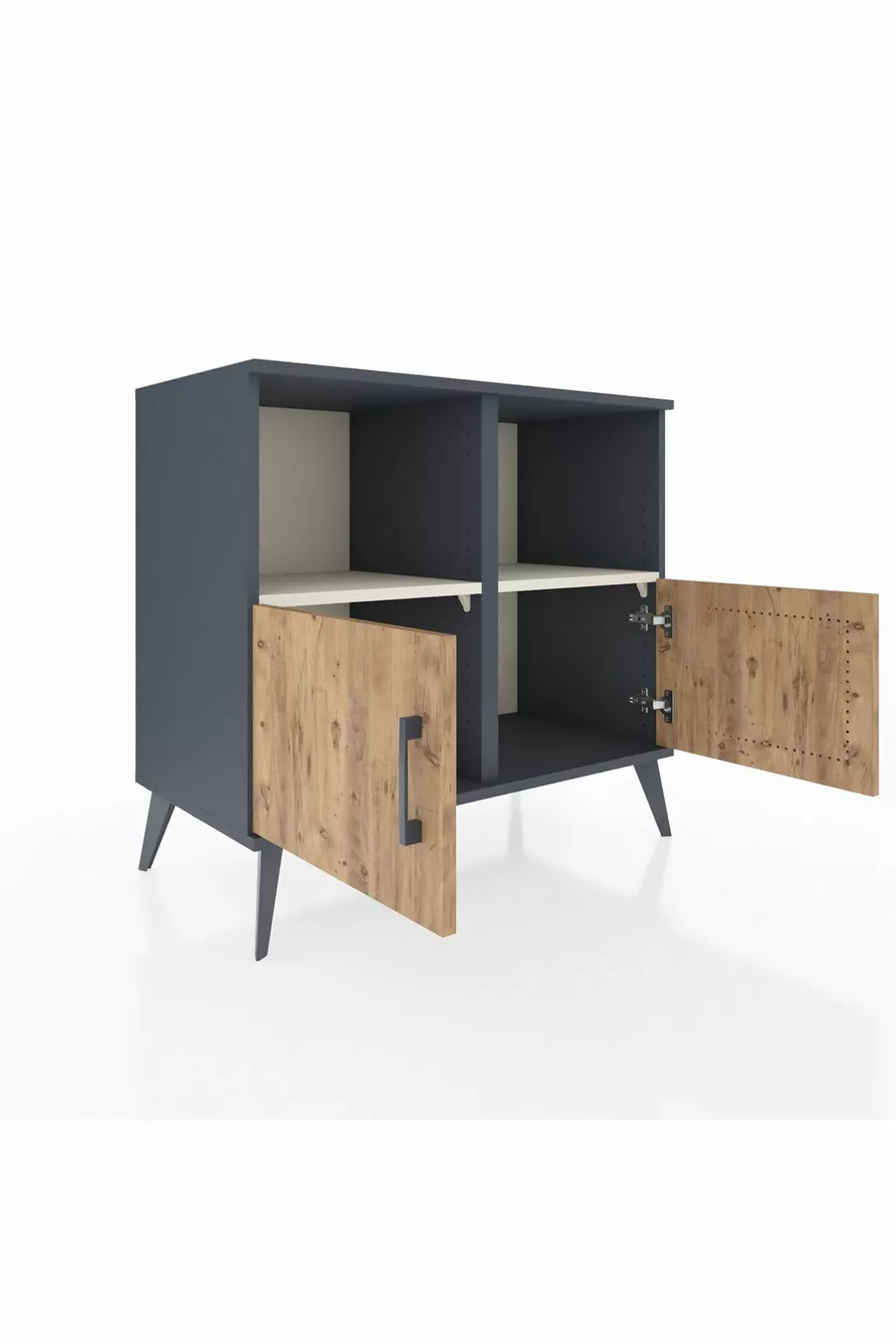 Commode Hyperion 2 étagères 2 portes Anthracite-Pin/Pierre de lune