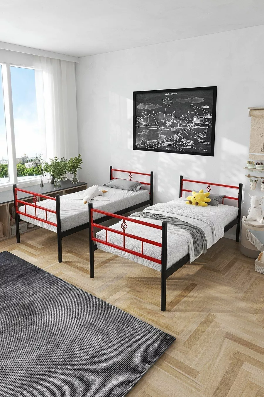 Koza Ranza Schlafzimmertaugliches Rotes Abnehmbares Metall-Etagenbett