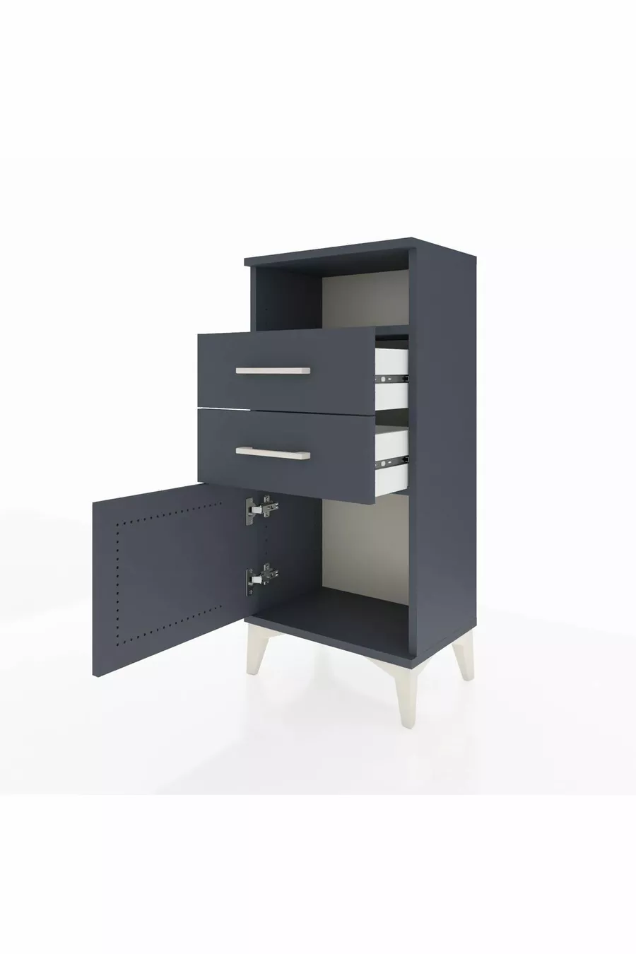 Table de chevet Arges avec une étagère, 2 tiroirs et une porte, Anthracite-Anthracite