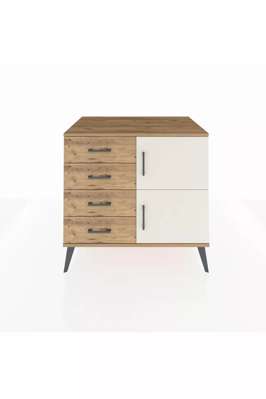 Kronos Kommode mit einem Regal, 4 Schubladen und 2 Türen Kiefer-Achat/Kiefer