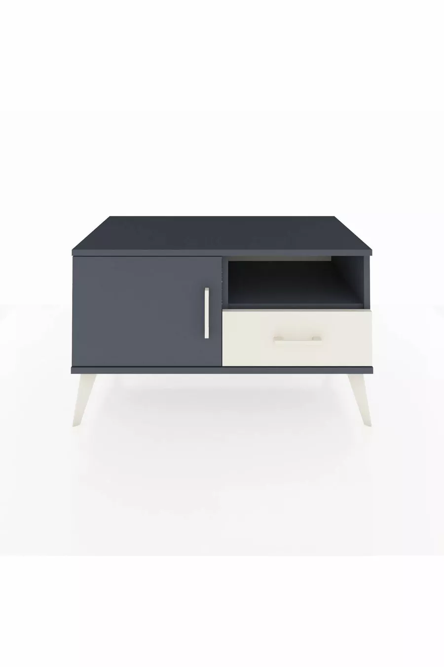 Commode Hyperion 2 étagères avec 1 tiroir et 1 porte, Anthracite-Anthracite/Gris pierre