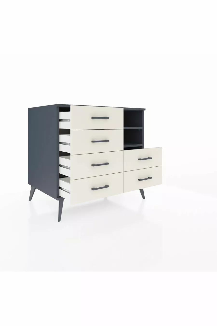 Commode Kronos 2 étagères 6 tiroirs Anthracite-Anthracite/Pierre de Lune