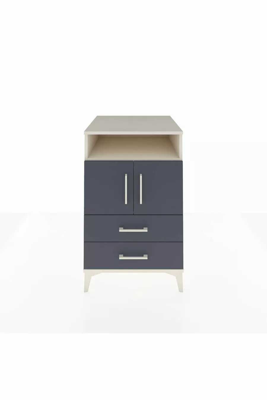 Kronos Table de Chevet avec 2 Étagères, 2 Tiroirs et 2 Portes, Albâtre-Anthracite