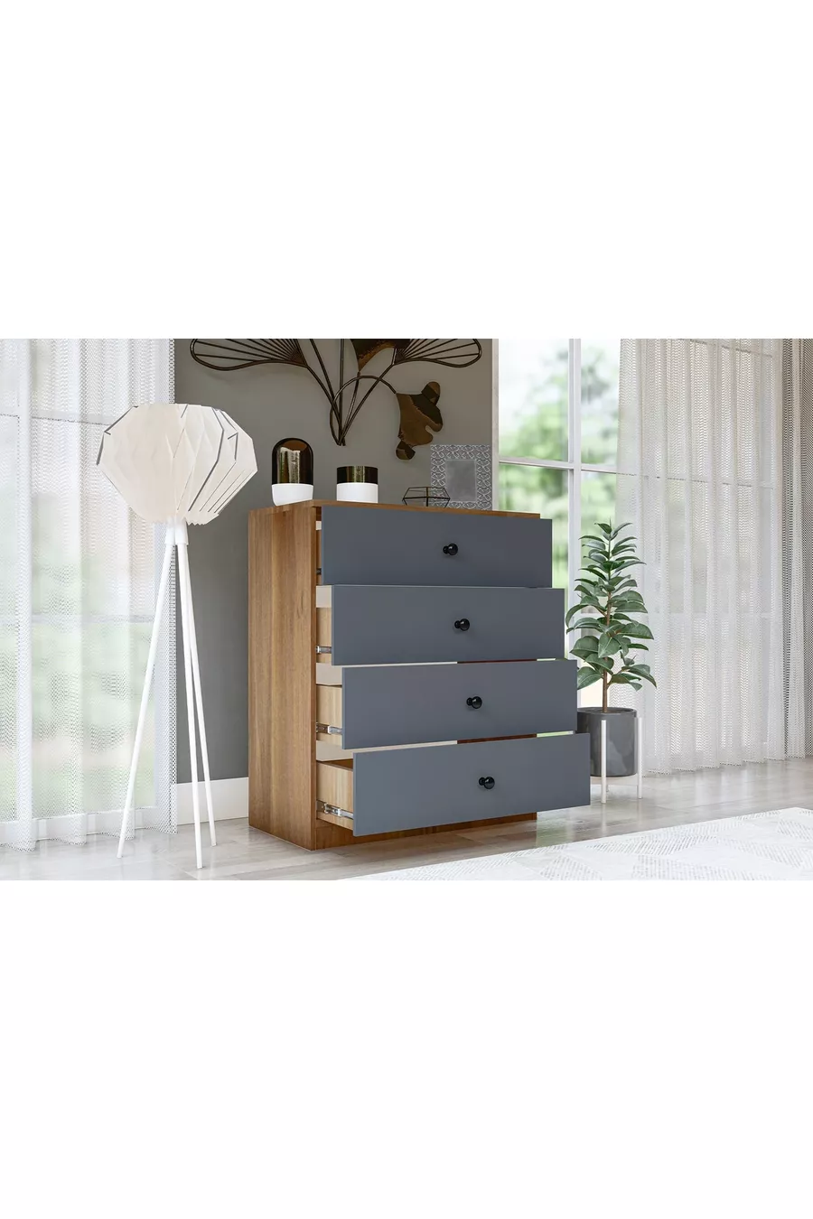 ALMINA KOMMODE, 4 SCHUBLADEN, GRAUE WALNUSS